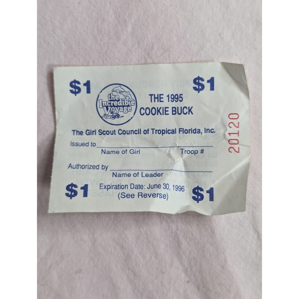 Vintage 1995 Girl Scout Council‎ of Tropical Florida Cookie $1 Buck certificate